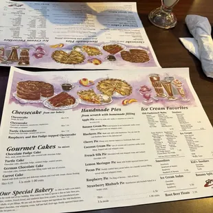 Dessert menu