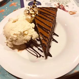 Chocolate Peanut Butter Cake with ice cream