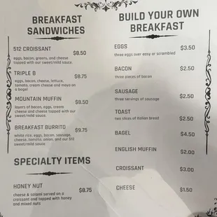 Breakfast Menu 2024