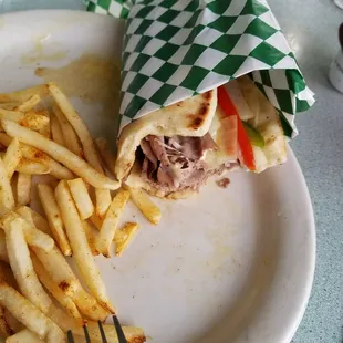 Inside the gyro cheeseburger.