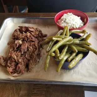 Brisket green beans   and coleslaw