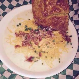 521 Loaded Baked Potato soup and cornbread