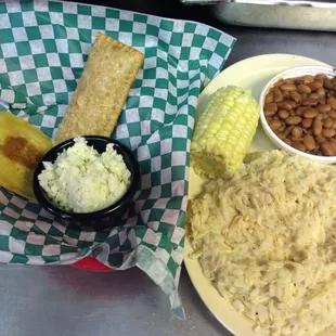 Sunday Special chicken rice,pintos,corn,slaw,Ho-cake and apple pie