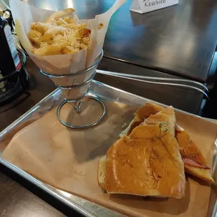 Cuban sandwich with parmesan fries