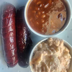 Beef Links Smoked Beans LadyM Spicy Potato Salad
