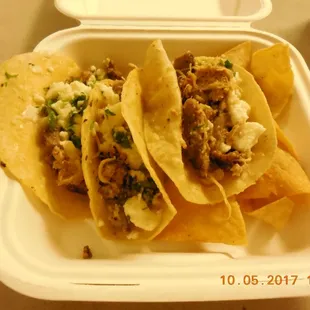 braised chicken and steak tacos
