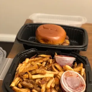 a hamburger and fries