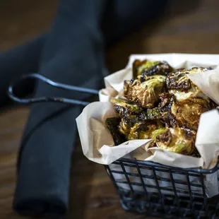 Crispy Brussels sprouts with a balsamic vinaigrette. Even the kids will love these!