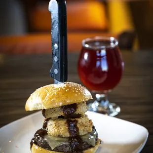 5280 Prime: Colorado-raised &quot;7x&quot; prime wagyu beef, sharp white cheddar, onion rings and 5280 steak sauce.