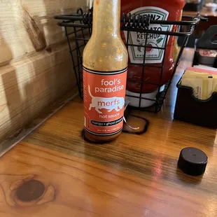 Available hot sauce.  It&apos;s actually Spicey, not sweet.