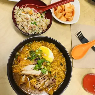 Spicy Ramen Soup  &amp; Fried rice w/ chicken.
