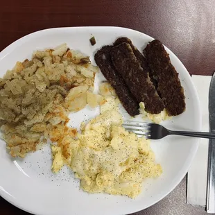 a plate of food with a fork and knife