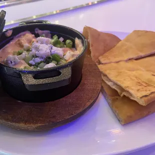 Our El Diablo chicken dip is always made fresh to order and served piping hot