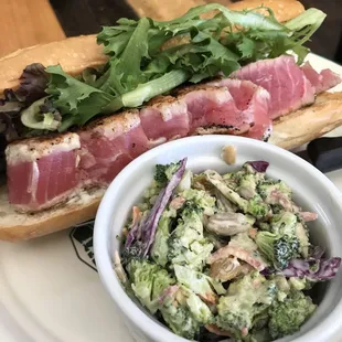 Another fantastic choice, seared tuna po boy with Marly Gras slaw