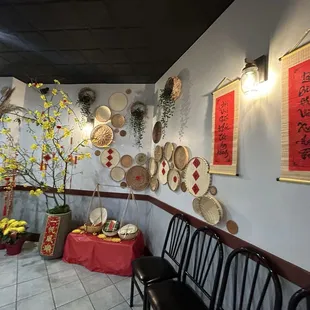 a wall of asian decor