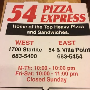 a sign for 54 pizza express