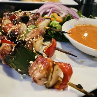 Pork skewers with vegetables
