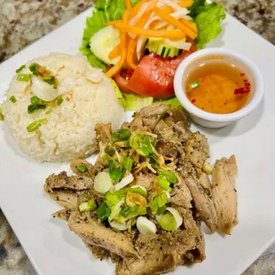 Grilled chicken and rice plate