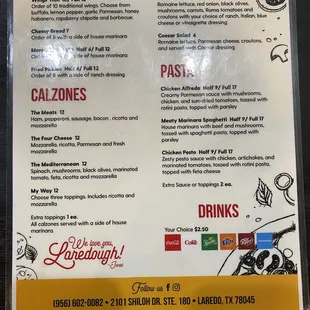 Other side of the menu.