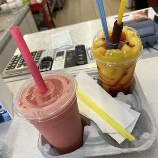 strawberry and banana smoothie &amp; mangoneada