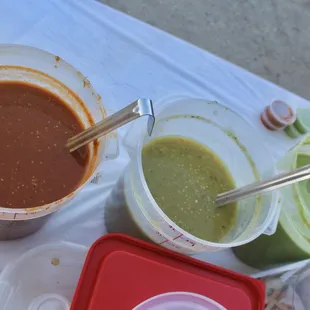 Available Salsas (Red is Spicy, Green is medium &amp; Guac is mild)