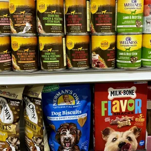 a variety of dog food items