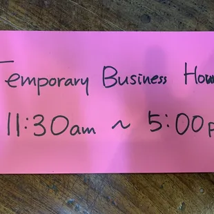 Temporary business hour change