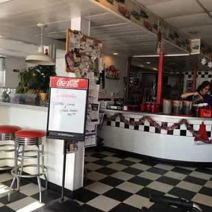 the interior of a diner