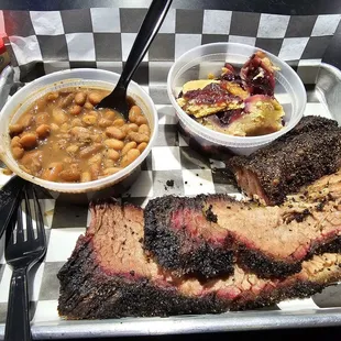 1/2 lb. brisket, beans, blackberry cobbler.