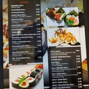 menu, sushi and sashimi