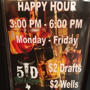 Table top happy hour advertisement