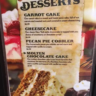 Table top dessert menu