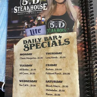 Drink specials menu