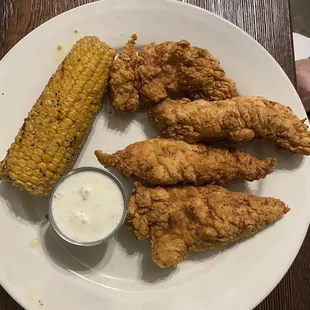 Chicken tenders with corn (salad not pictured)