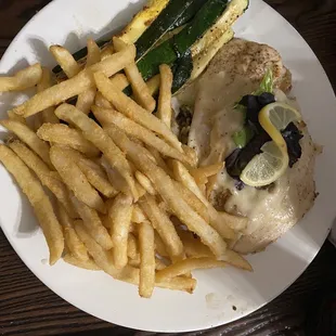 Stuffed flounder with fries, salad not pictured