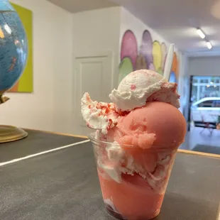 Strawberry short cake with strawberry lemonade Waterice how could you go wrong with this combination