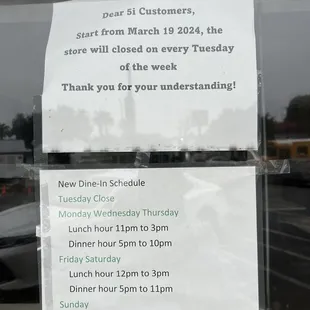 New hours which I'm just now seeing! 9/23/24