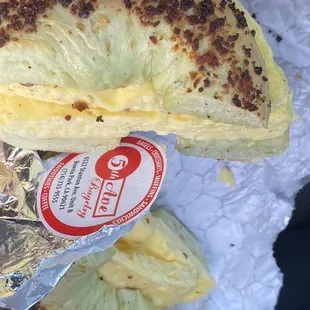 Spanish parmesan bagel with double egg