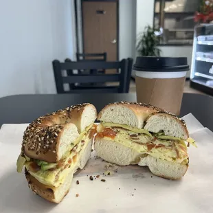 Denver Omelet Breakfast Sandwhich with works bagel