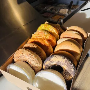 Great place to come and get fresh bagels.