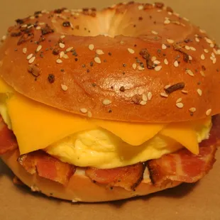 Everything (Work) Bagel with egg, cheese, and bacon