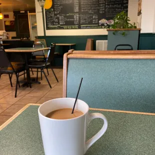 a cup of coffee on a table