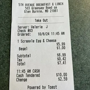 Scrapple Egg and Cheese on a plain bagel