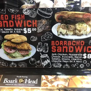 a menu for a sandwich