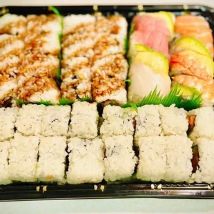 a tray of sushi