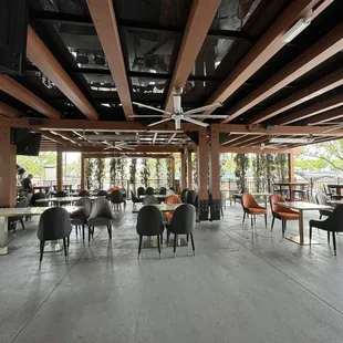 Outdoor dining area still under construction as of May 10