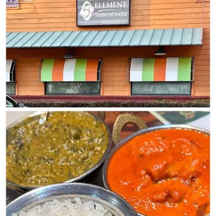 Beautiful Autumn #SundayFunday for comforting Indian dishes: Spicy Shrimp Saag and Mild Shrimp Vindaloo over Basmati rice.