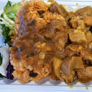 Pastele stew w/ gandule rice &amp; salad