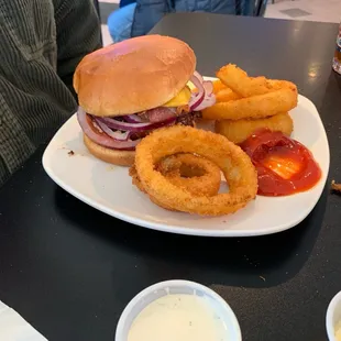 Bacon cheese with onion rings