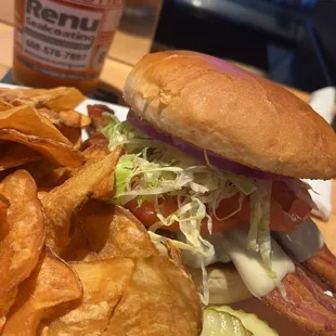 a sandwich and chips